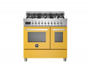 Bertazzoni Professional-serien. 90 cm gasspis med 6-brännare, elektrisk dubbelugn. Gul. (PRO96L2EGIT) - 5 års garanti