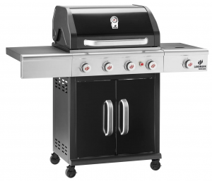 Landmann gasolgrill. 4 huvudbrännare. 1 kokplatta. Gjutjärnsgaller. Grillyta: 65x44 cm. Svart. (Triton 4.1 cooK - Black) Facelift. - Fri hemleverans