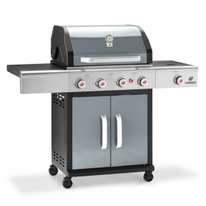 Landmann gasolgrill. 4 huvudbrännare. 1 sidobrännare. Gjutjärnsgaller. Grillyta: 65x44 cm. Vred i LED.  Grafit grå. (Triton 4.1 MaxX - Graphite Grey) Facelift. - Fri hemleverans