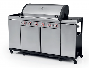 Landmann utekök m. inbyggd grill. 6 huvudbrännare. 1+1 sidobrännare. 1 bakre brännare. 3-delad gjutjärnsgaller. Grillyta: 96x40 cm. LED-vred. Rostfri. (Outdoor Kitchen 6.1 maxX Stainless Steel) - Fri hemleverans