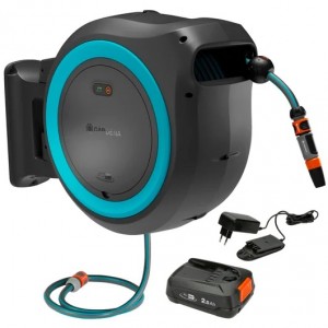 Gardena Batteridriven väggslangbox PowerRoll XL (35m) Turkos inkl. batteri och laddare (18640-20) Fri frakt. - 5 års garanti (ej på batteri & laddare)