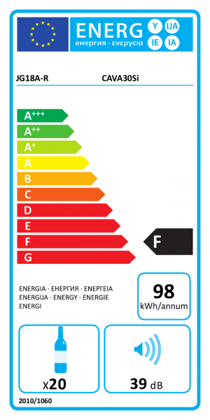 Energidekal KitchenLine Vinkyl. 30 cm bred. 1 zon. 6 hyllor. (CAVA30Si - Rostfri) - Fri frakt