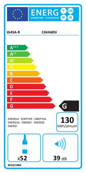 Energidekal KitchenLine Vinkyl. 60 cm bred. 1 zon. 6 hyllor.  (CAVA60sis - Svart) - Fri frakt