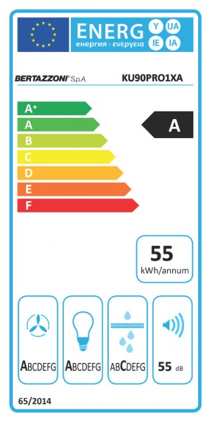 Energidekal Bertazzoni Professional-serien. 60 cm, underbyggd fläkt, rostfri, 1 motor, effekt 1000 m3/h. (KU60PRO1XA) - 5 års garanti