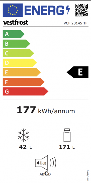 Energidekal Vestfrost Fristående kyl-/frysskåp - Vit - 145cm. 4 års garanti VCF 20145 TF (28554)