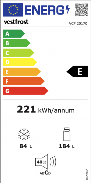 Energidekal Vestfrost Fristående kyl-/frysskåp - Vit - 170cm. 4 års garanti VCF 20170 (28556)