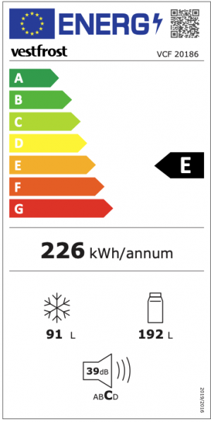 Energidekal Vestfrost Fristående kyl-/frysskåp - Vit - 186cm. 4 års garanti VCF 20186 (29106)