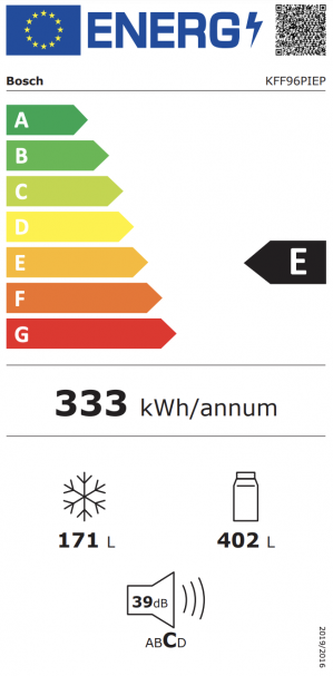 Energidekal Bosch Serie 8, Fristående kyl/frys, 183 x 90.5 cm, Borstat stål med anti-fingerprint (KFF96PIEP) - 2 års garanti