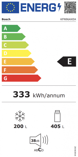 Energidekal Bosch Serie 4, Fristående kyl/frys, 183 x 90.5 cm, Borstat svart stål med anti-fingerprint (KFN96AXEA) - 2 års garanti