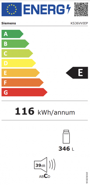 Energidekal Siemens iQ300, Kylskåp, 186 x 60 cm, Borstat stål med antiFingerprint (KS36VVIEP) - 2 års garanti