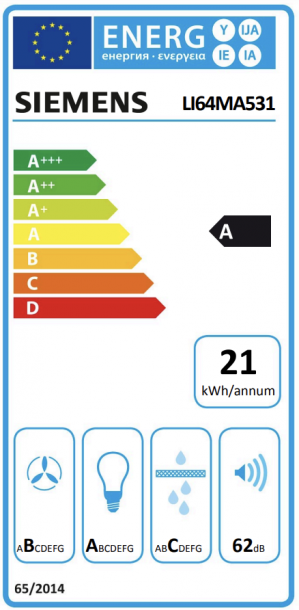 Energidekal Siemens iQ300, Utdragbar köksfläkt, 60 cm, Silvermetallic (LI64MA531) - 2 års garanti