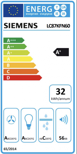 Energidekal Siemens iQ300, Vägghängd köksfläkt, 80 cm, Klarglas med svart tryck (LC87KFN60) - 2 års garanti