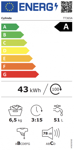 Energidekal Cylinda Toppmatad tvättmaskin. 6 kg. 10 program. Energiklass: A. (TT365A - 1004619) - 2 års garanti