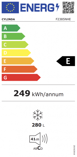 Energidekal Cylinda Fristående frysskåp. 186 x 65. Högerhängd (omhängbar). Vit. Självavfrostande. (F2385NHE - 10839293) - 2 års garanti. Fri hemleverans
