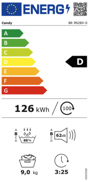 Energidekal Candy Värmepumpstumlare. 9kg. 108L. Antal program: 11. Wi-Fi. Energiklass Tork: D. Vit. (ProDry 500 9Kg - BR 9N2BX-S) - 2 års fabriksgaranti.